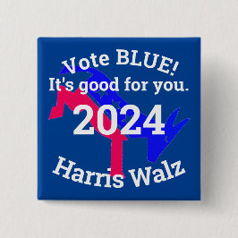 VOTE BLUE Harris Walz 2024 Button Knapp