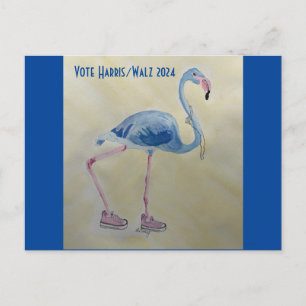 Vote Harris/Walz Blue FLAmingo w/ Pearls Postcard Vykort