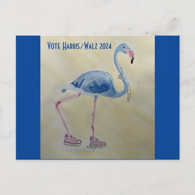 Vote Harris/Walz Blue FLAmingo w/ Pearls Postcard Vykort (Framsida)