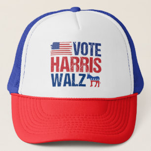 Vote Harris Walz Democrat Donkey American Flagga Keps