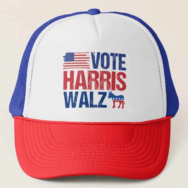 Vote Harris Walz Democrat Donkey American Flagga Keps (Framsida)