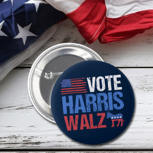 Vote Harris Walz Democrat Donkey American Flagga Knapp