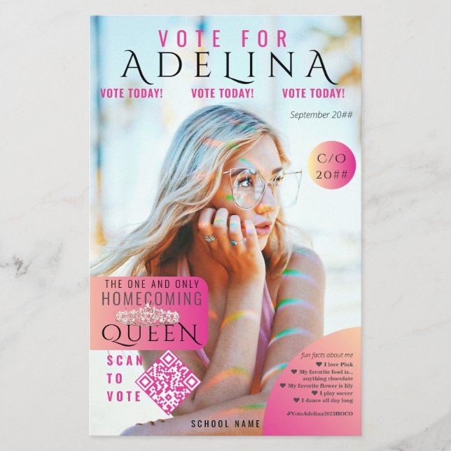 Vote Homecoming Queen Rosa Magazine Stil HOCO Flygblad (Framsidan)