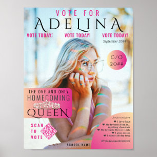 Vote Homecoming Queen Rosa Magazine Stil HOCO Poster