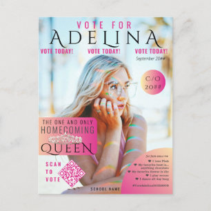 Vote Homecoming Queen Rosa Magazine Stil HOCO Vykort