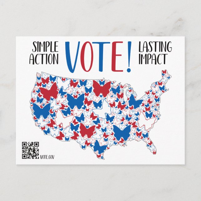 Vote! Lasting Impact, Red White Blue Butterflies  Vykort (Framsida)