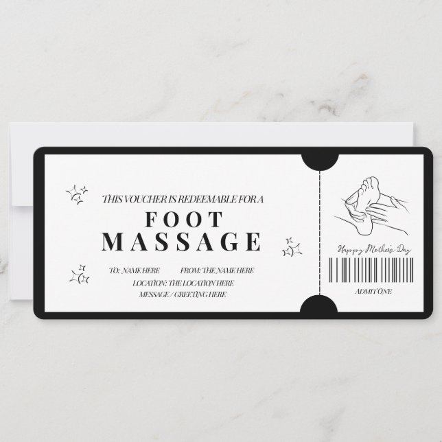 Voucher för fetstil, minimalistisk fotmassage inbjudningar (Framsida)