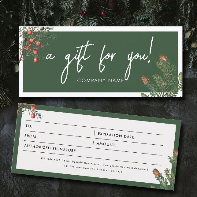 Voucher för intyg om gåvintyg för julgåva från Grä (Christmas Pine Business Gift Certificate Voucher)
