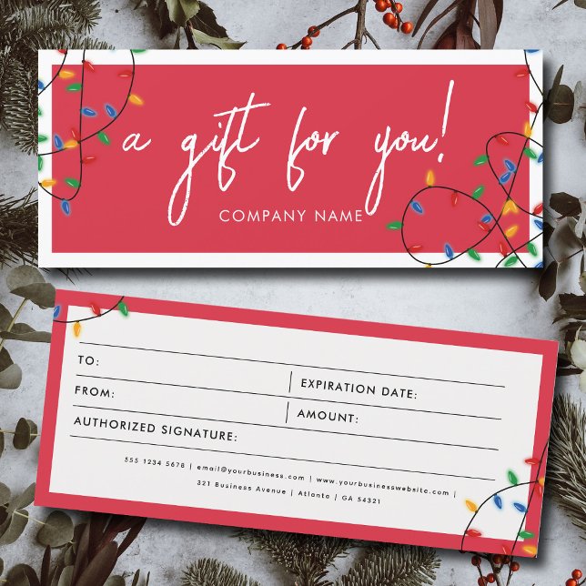 Voucher för intyg om gåvsintyg för julgranar Ljus (Christmas Lights Business Gift Certificate Voucher)
