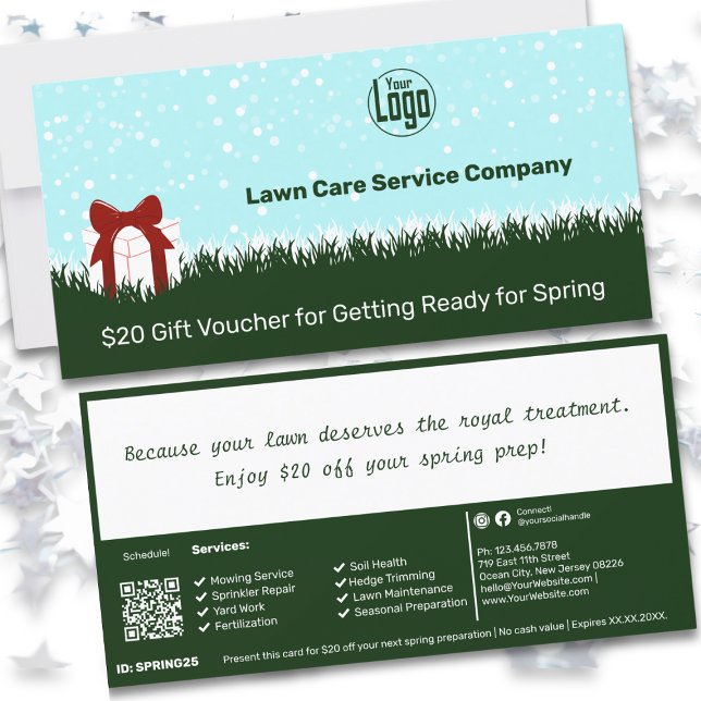 Voucher-kort för julklapp för gräsmatta Service-ju (Lawn Care Service Christmas Gift Voucher Card)