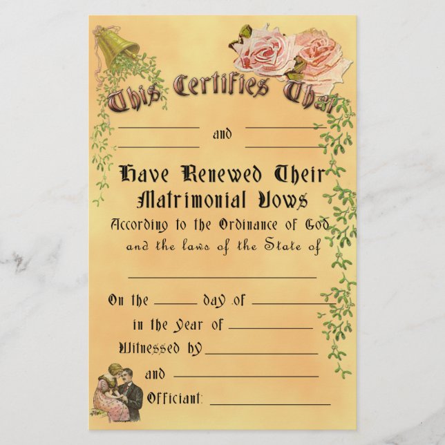 Vow-förnyelsecertifikat - Anpassade, framskjutet (Framsida)