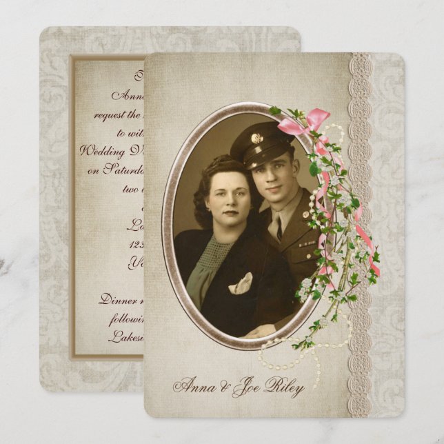 Vow Renewal-blommigt gren på ovalfoto ram Inbjudningar (Fram/baksida)