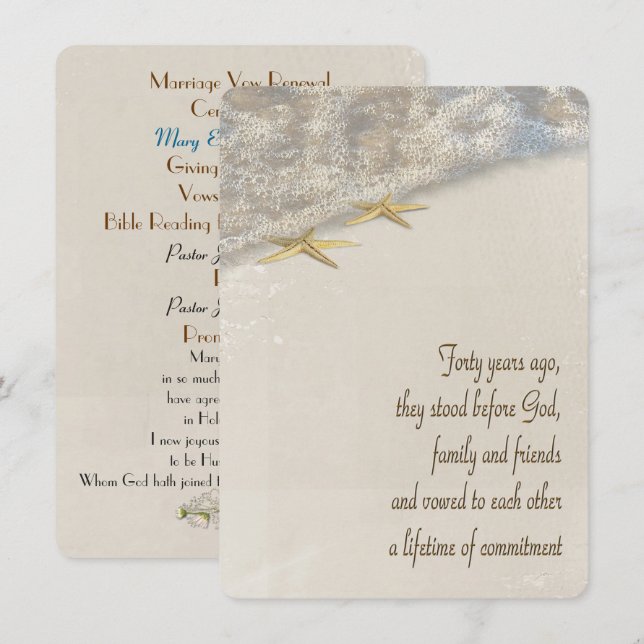 Vow Renewal-Bröllopsprogrammet på 40-årsdagen Inbjudningar (Fram/baksida)