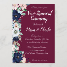 Vow Renewal Ceremony Elegant Blommigts Burgundy Inbjudningar