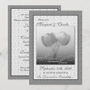 Vow Renewal Ceremony Silver Damask och Tulips Inbjudningar