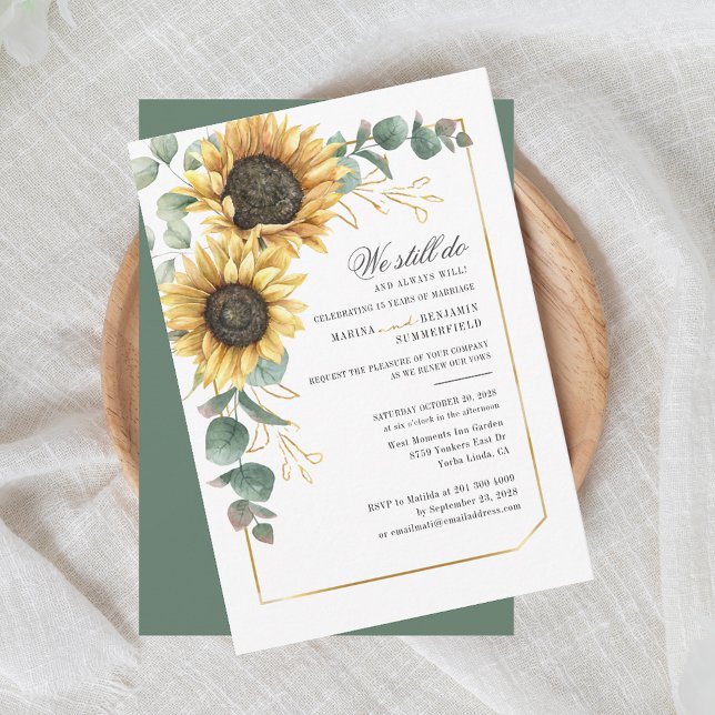 Vow Renewal Eucalyptus Solros Geometric Bröllop Inbjudningar (Floral Sunflower Floral Rustic Wedding Anniversary Invitation)