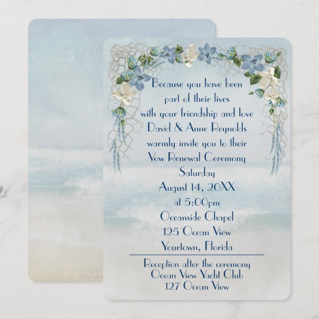 Vow Renewal Flower Arch on Ocean Watercolor Inbjudningar (Fram/baksida)