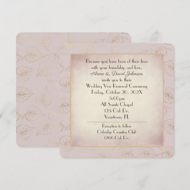 Vow Renewal Gold Foil Leaf Inbjudningar (Fram/baksida)