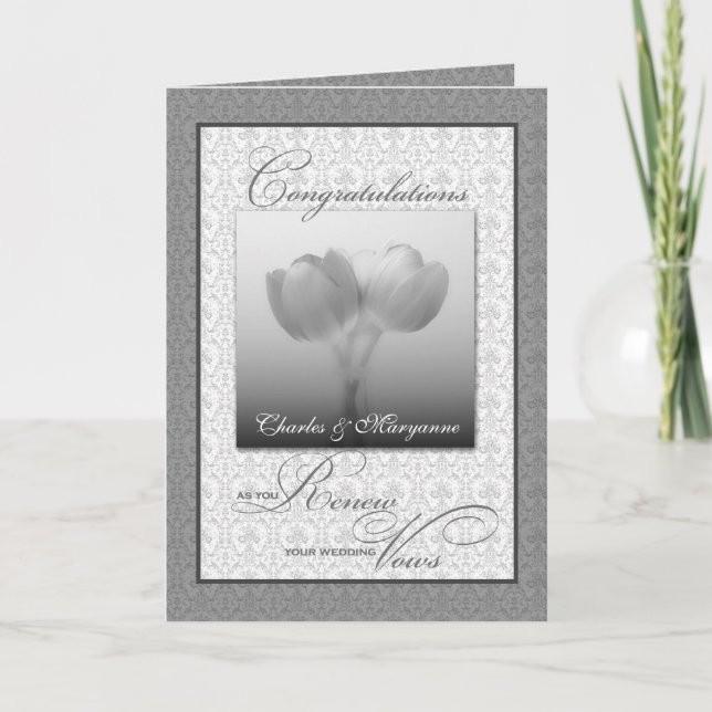 Vow Renewal Grattis Silver Tulips Kort (Framsida)