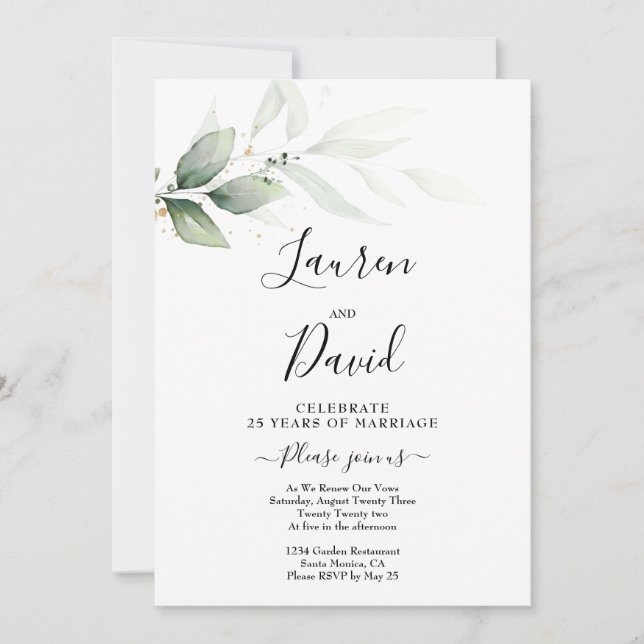 Vow Renewal Greenery Call Inbjudningar (Framsida)