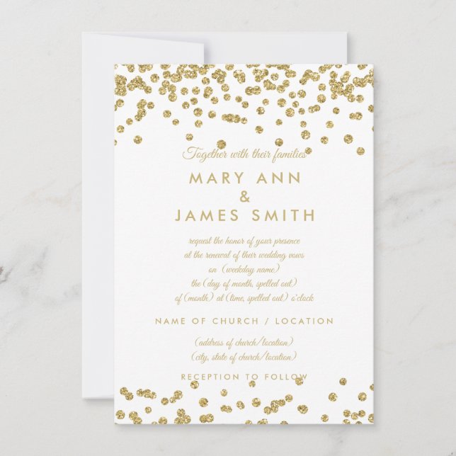Vow Renewal Guld Faux Glitter Confetti White Inbjudningar (Framsida)