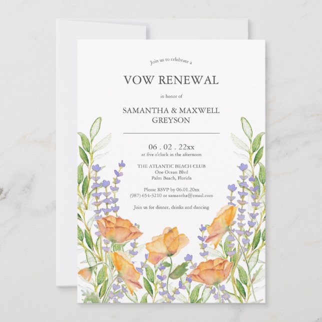 Vow Renewal-inbjudningar Blommigt Vattenfärg Inbjudningar (Framsida)