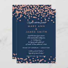Vow Renewal Ro Guld Faux Glitter Confetti Navy Inbjudningar