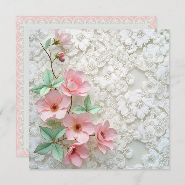 Vow Renewal Rosa Flowers on White Möhippa Snöre Inbjudningar (Fram/baksida)