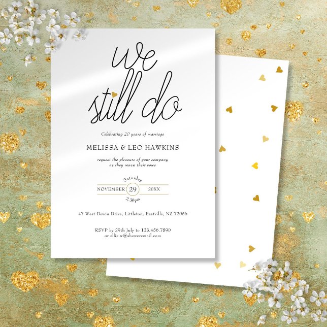 Vow Renewal Vi gör fortfarande Chic Guld Kärlek He Inbjudningar (Vow Renewal We Still Do Chic Gold Love Heart Invitation)