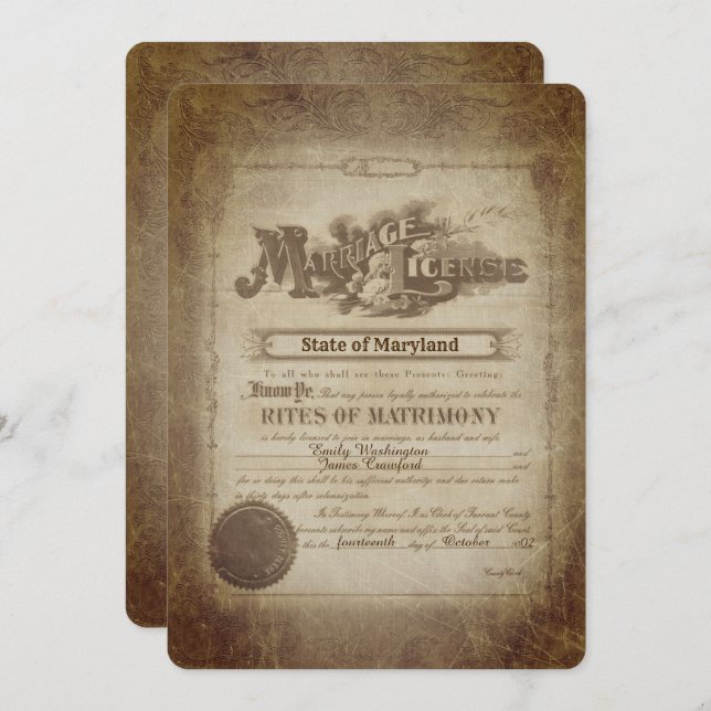 Vow Renewal Vintage Wedding Certificate  Inbjudningar (Fram/baksida)