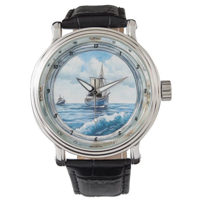 Voyage of Time" - Porthole Sailboat Armbandsur (Framsida)
