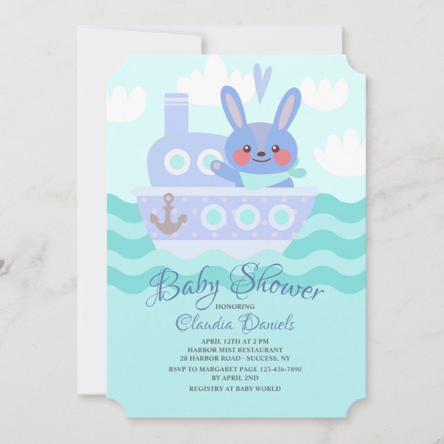 Voyager Bunny Shower-inbjudan Blue Inbjudningar (Framsida)