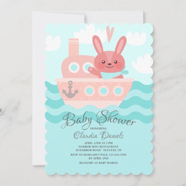 Voyager Bunny Shower-Rosa Inbjudningar (Framsida)