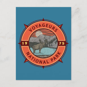 Voyageurs National Park Älg Retro Kompassmärke Vykort