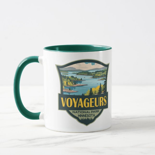 Voyageurs nationalpark Illustration Retro Badge Mugg (Vänster)