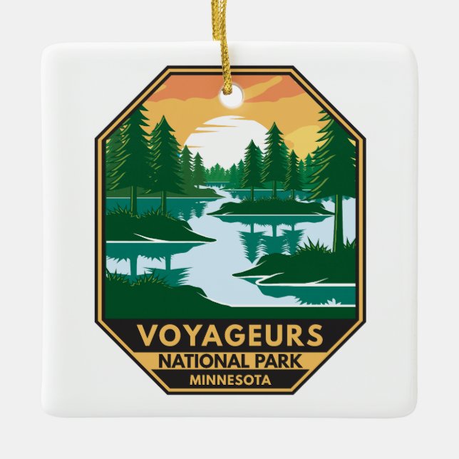 Voyageurs nationalpark Minnesota Sunset Emblem Julgransprydnad Keramik (Framsida)