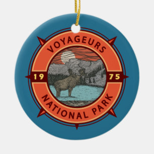 Voyageurs nationalpark Moose Retro Compass Emblem Julgransprydnad Keramik