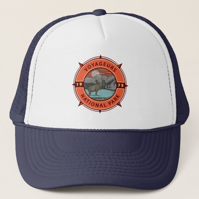 Voyageurs nationalpark Moose Retro Compass Emblem Keps (Framsida)