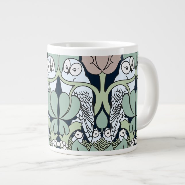 Voysey Art nouveau Uggla Nest Mönster Jumbo Mugg (Framsida höger)