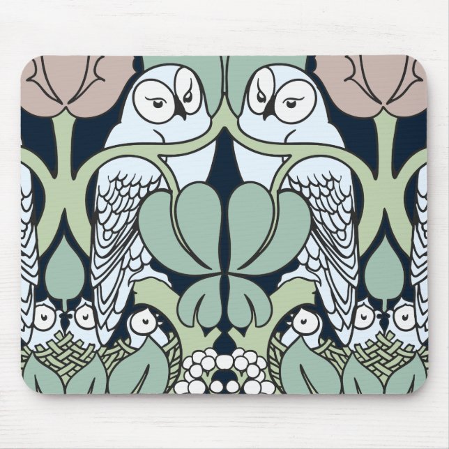 Voysey Art nouveau Uggla Nest Mönster Mouse Pad Musmatta (Framsidan)