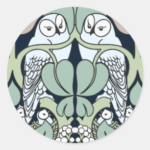 Voysey Art nouveau Uggla Nest Mönster Stickers Runt Klistermärke