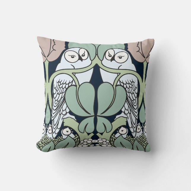 Voysey art nouveauugglor bygga bo mönsterdekorativ kudde (Framsida)
