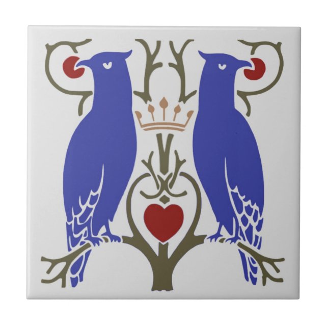 Voysey Love birds Ceramic TIle (Bright) Kakelplatta (Framsidan)