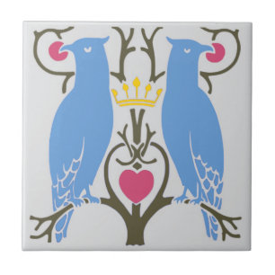 Voysey Love birds Ceramic TIle (lätt) Kakelplatta