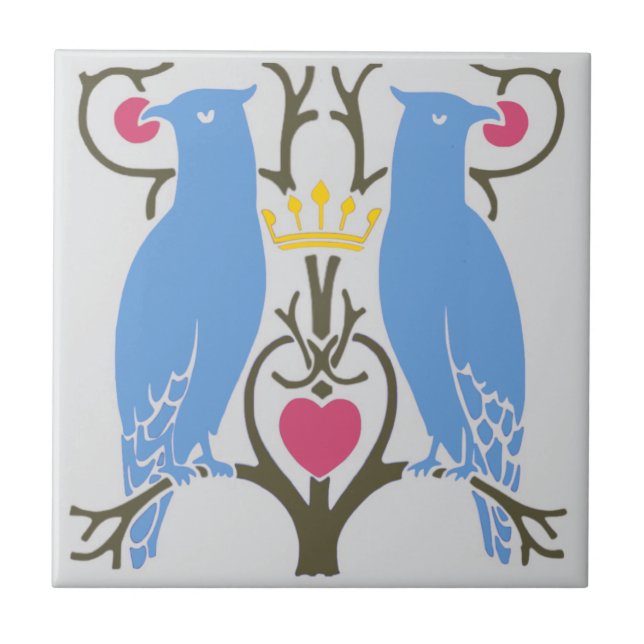 Voysey Love birds Ceramic TIle (lätt) Kakelplatta (Framsidan)