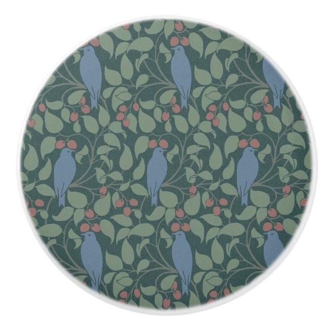 Voyseys fåglar i Berry Bush Ceramic Knob Knopp (Framsidan)