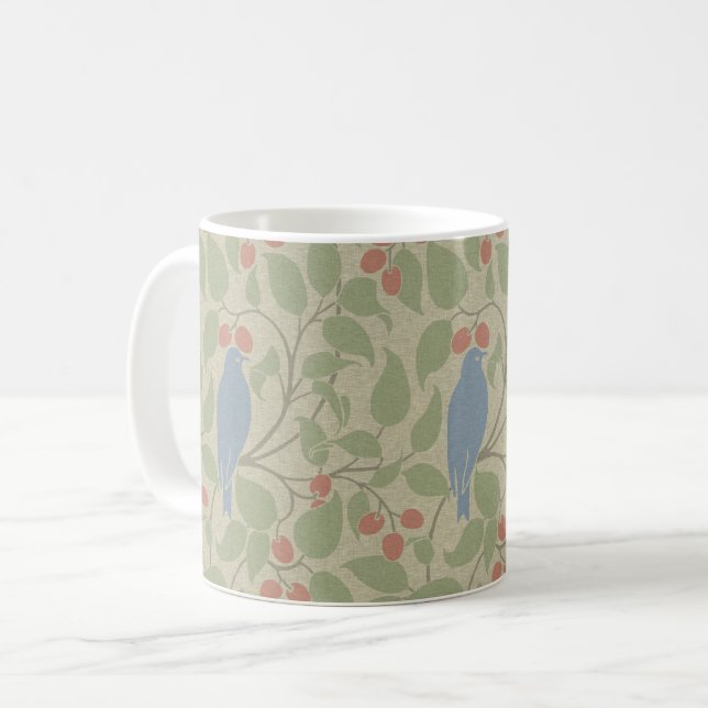Voyseys fåglar i berry Bush-kaffe Mugg (Framsida vänster)