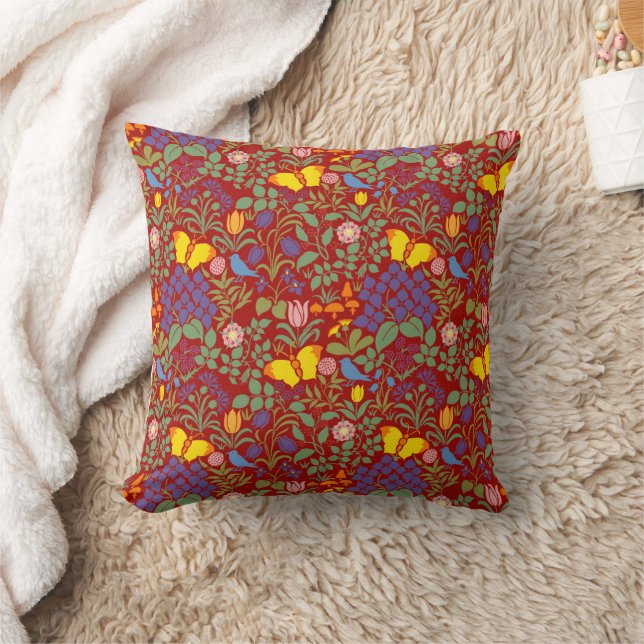 Voyseys Garden Red Background Kudde (Filt)