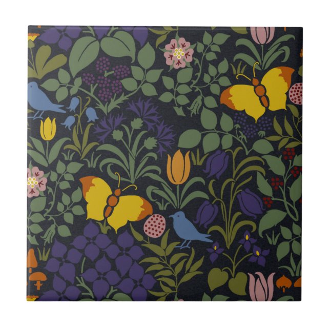 Voyseys Wildblommor Ceramic Tile Kakelplatta (Framsidan)