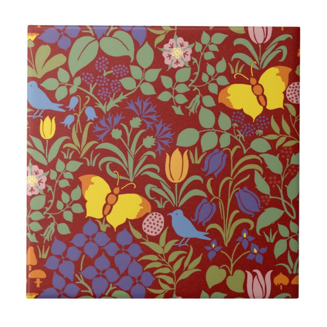 Voyseys Wildblommor Ceramic Tile Kakelplatta (Framsidan)